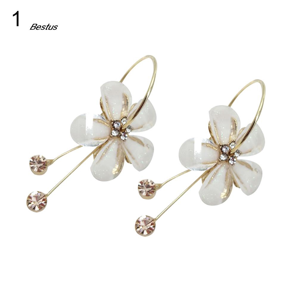 Hoa Tai Dáng Dài Hình Hoa Trà Đính Đá Phối Tua Rua Thời Trang Hàn Quốc Dành Cho Nữ