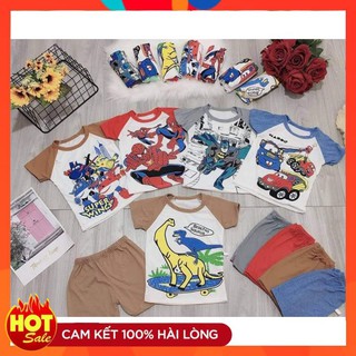Đồ Bộ Mùa Hè Bộ Cộc Tay Bé Trai Chất Cotton Hình Siêu Ngộ Nghĩnh Size Cho Bé 4- 18Kg