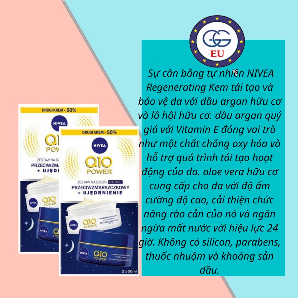 Bộ kem dưỡng da Nivea Q10 ban ngày ban đêm chăm sóc da toàn diện, nội địa Châu Âu, GGEU