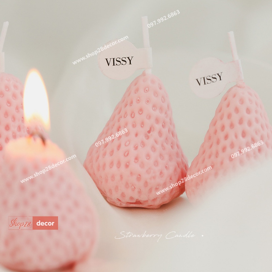 Nến thơm dâu tây, trang trí, chụp ảnh sản phẩm, phòng ngủ - Shop28Decor.com