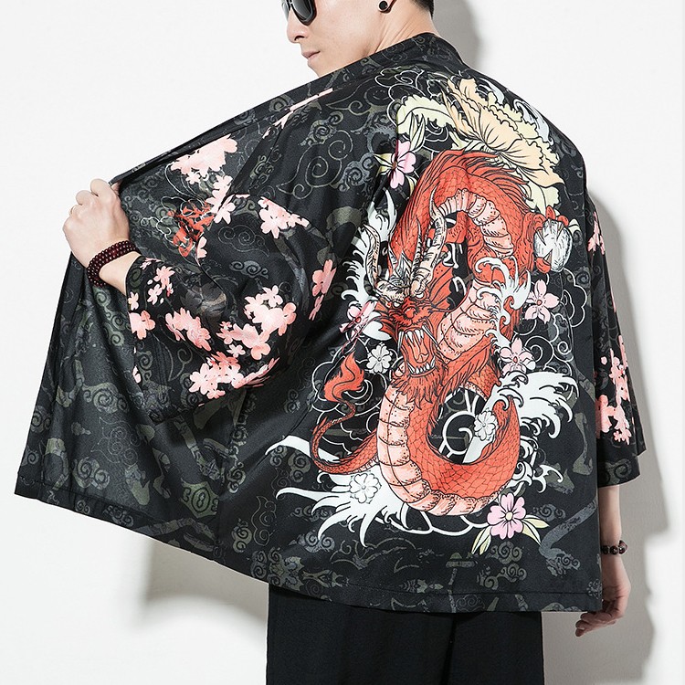 Áo Khoác Cardigan Nam Nữ dáng Kimono Haori Cá KOI Cá Chép màu đen trắng phong cách Nhật Bản Cosplay cho các tín đồ Anime | BigBuy360 - bigbuy360.vn