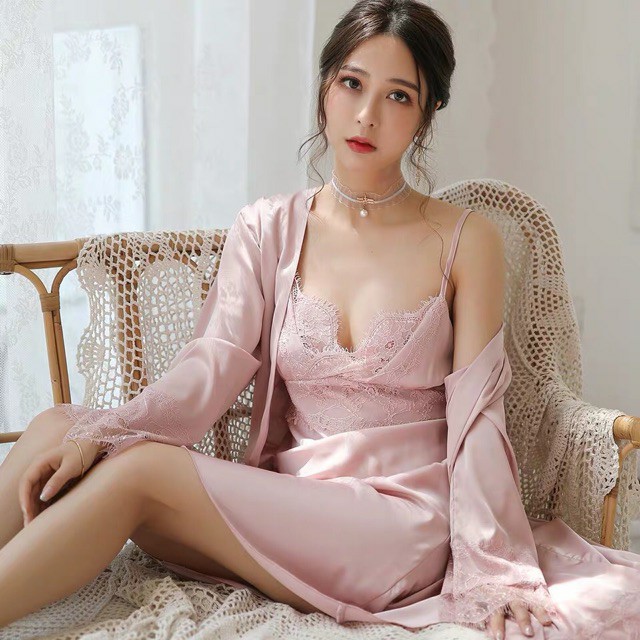 Váy ngủ hai dây lụa satin sexy có mút ngực cao cấp Đầm mặc nhà gợi cảm quyến rũ(hang san sll)