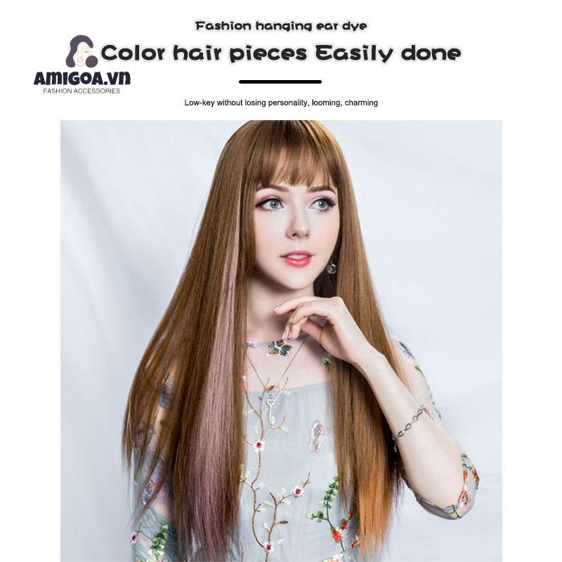 ✨✨Tóc Giả Kẹp High light 60cm-Tóc Nối Giả Dạng Thẳng Nhuộm Ombre Phong Cách Hàn Quốc