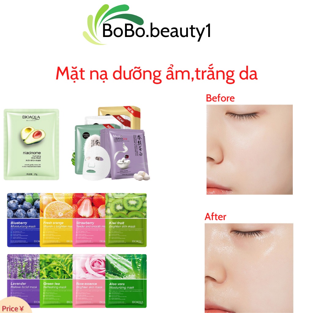 Combo 50 mặt nạ giấy dưỡng trắng da cấp ẩm nước se khít lô chân lông da dầu giảm mụn mask nội địa trung