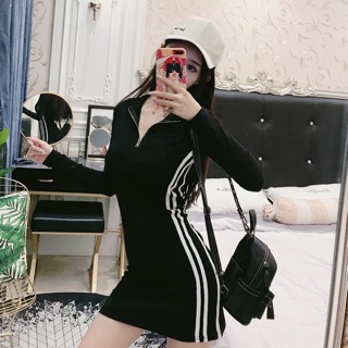 Váy body khoá sọc sexy tay dài