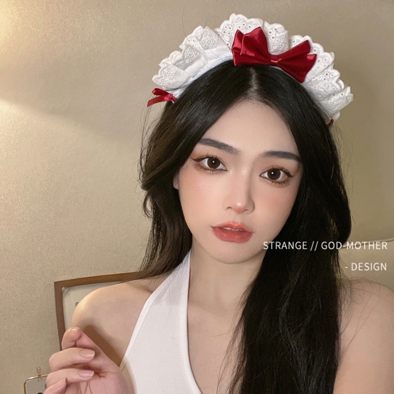 Băng đô cài tóc phối nơ ren màu đen phong cách retro Nhật Bản dành cho nữ