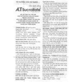 A.T Sucralfate 1000mg giảm đau, trào ngược, viêm loét dạ dày, tá tràng - Hộp 20 gói x 5g