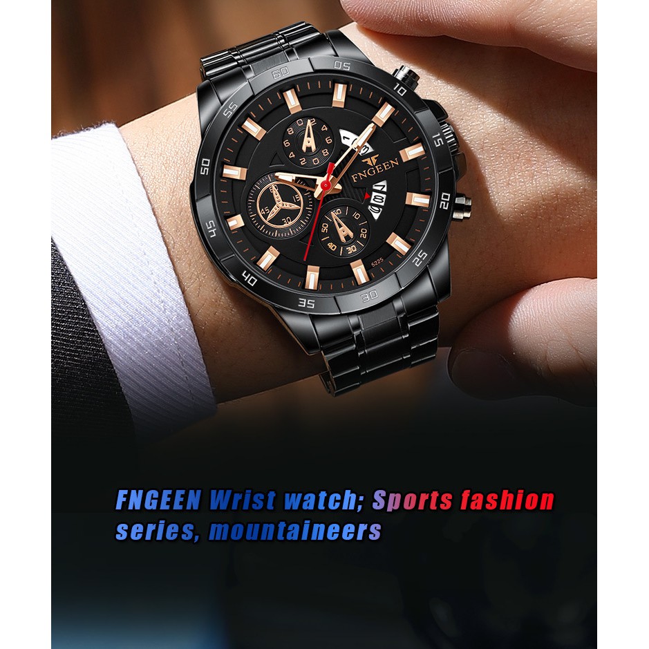 Đồng hồ nam chính hãng, đồng hồ đeo tay nam FNGEEN dây thép, dây kim loại cao cấp, sang trọng, phong cách thể thao