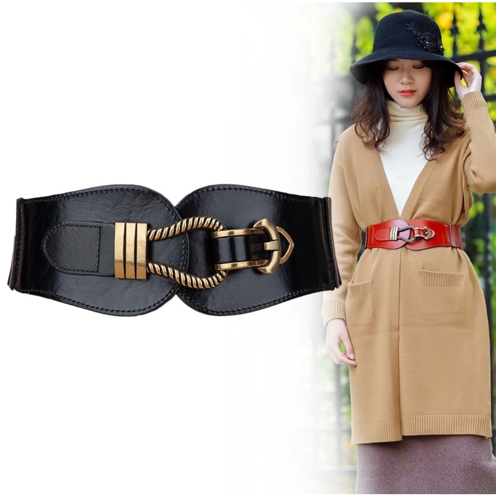 Belt Thắt Eo Vest Chun Nữ Da Bản Lớn Mạ Vàng Không Lỗ Khóa Gài Trước Legaxi