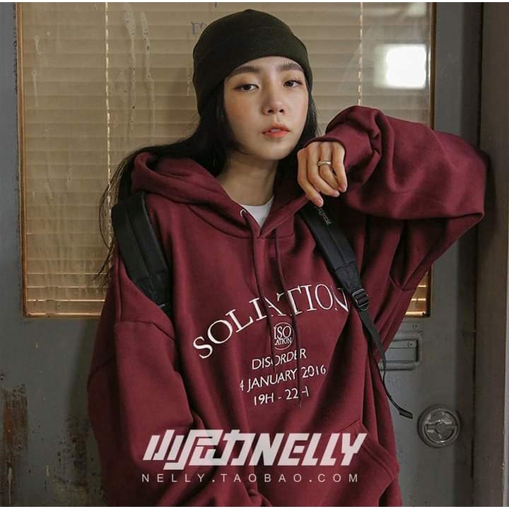 Áo HOODIE đỏ đô SOLIATION. From rộng, tay bồng,bo tay, có túi trước. Vải nỉ ngoại dày mềm đẹp. Mặc bao ấm. | BigBuy360 - bigbuy360.vn