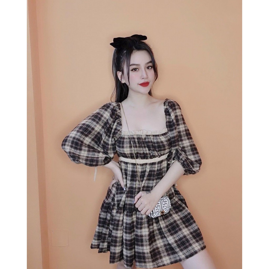 [FREESHIP] Đầm caro babydoll  kate dày mịn đẹp BG253211
