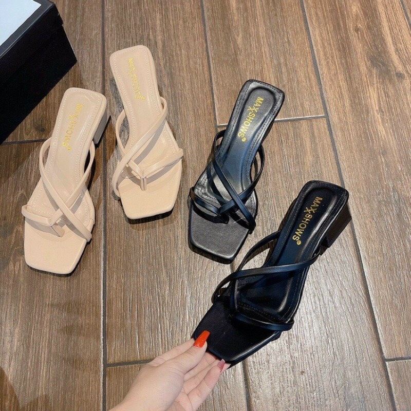 dép cao gót nữ sỏ ngón đế 3cm chất da siêu mềm ma 19