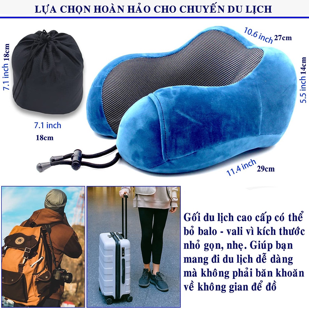 [Xanh Dương] Gối Ngủ Văn Phòng Du Lịch Chữ U Tặng Kèm Bịt Mắt, Bịt Tai Chống Mỏi Chất Liệu Memory Foam - Hãng dododios