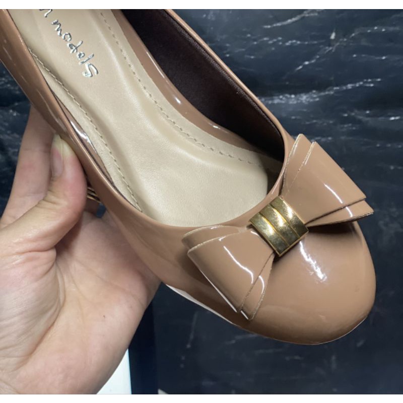 Giày cao gót công sở cao 3 phân mũi tròn gót vuông gắn nơ khóa sắt