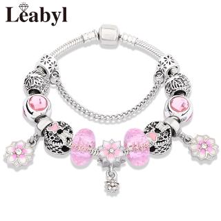 Vòng đeo tay màu hồng theo kiểu Pandora dễ thương bắt mắt cho nữ