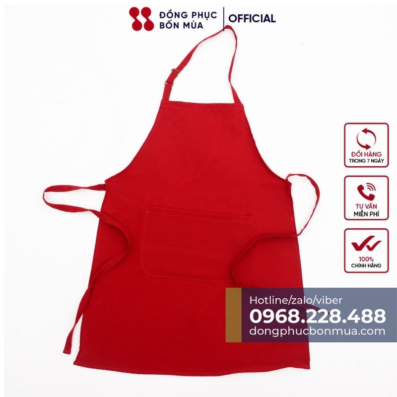 Tạp dề yếm trơn cao cấp màu đỏ chất vải kaki cotton hàng sẵn kèm video của shop tự quay TD1.1.02
