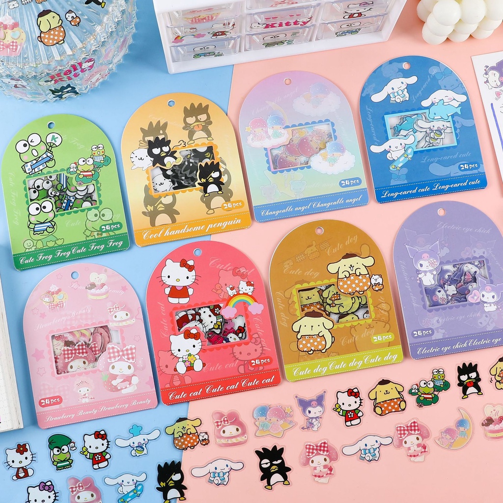 Gói 24 tem sticker Hàn Quốc dễ thương hoạt hình không thấm nước
