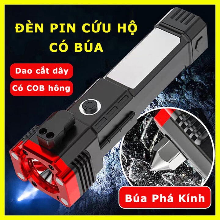 Đèn pin phá kính cầm tay đa năng, có dao cắt dây an toàn, đèn cứu hộ thoát hiểm khẩn cấp cho xe hơi