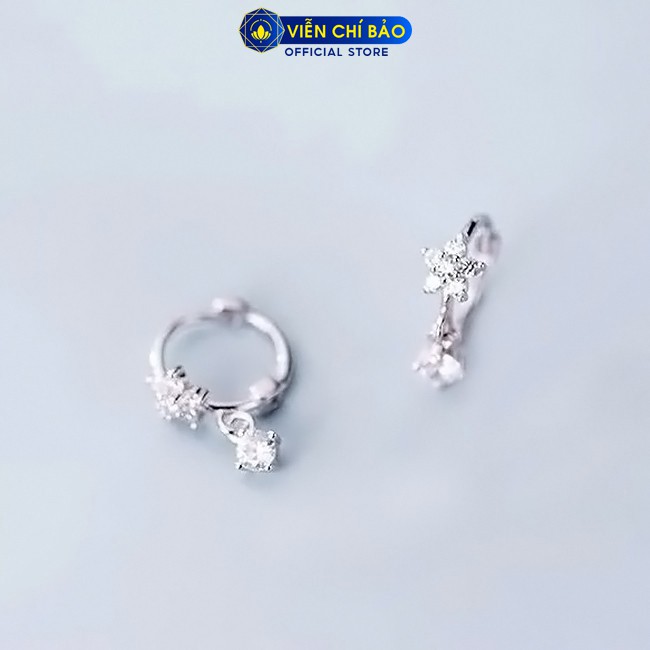 Bông tai bạc nữ hoa anh đào đính đá chất liệu bạc 925 thời trang phụ kiện trang sức Viễn Chí Bảo B400421x