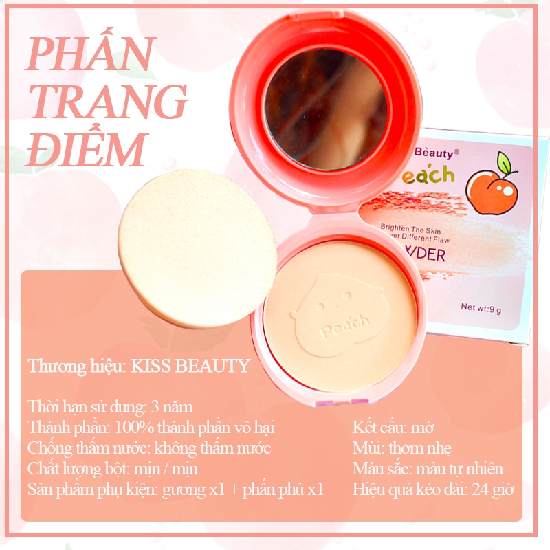 Phấn Nền Kiềm Dầu Chống Nắng 12H Mịn Lì Kiss Beauty MATTE+PORELESS POWDER 9g KB-FB01
