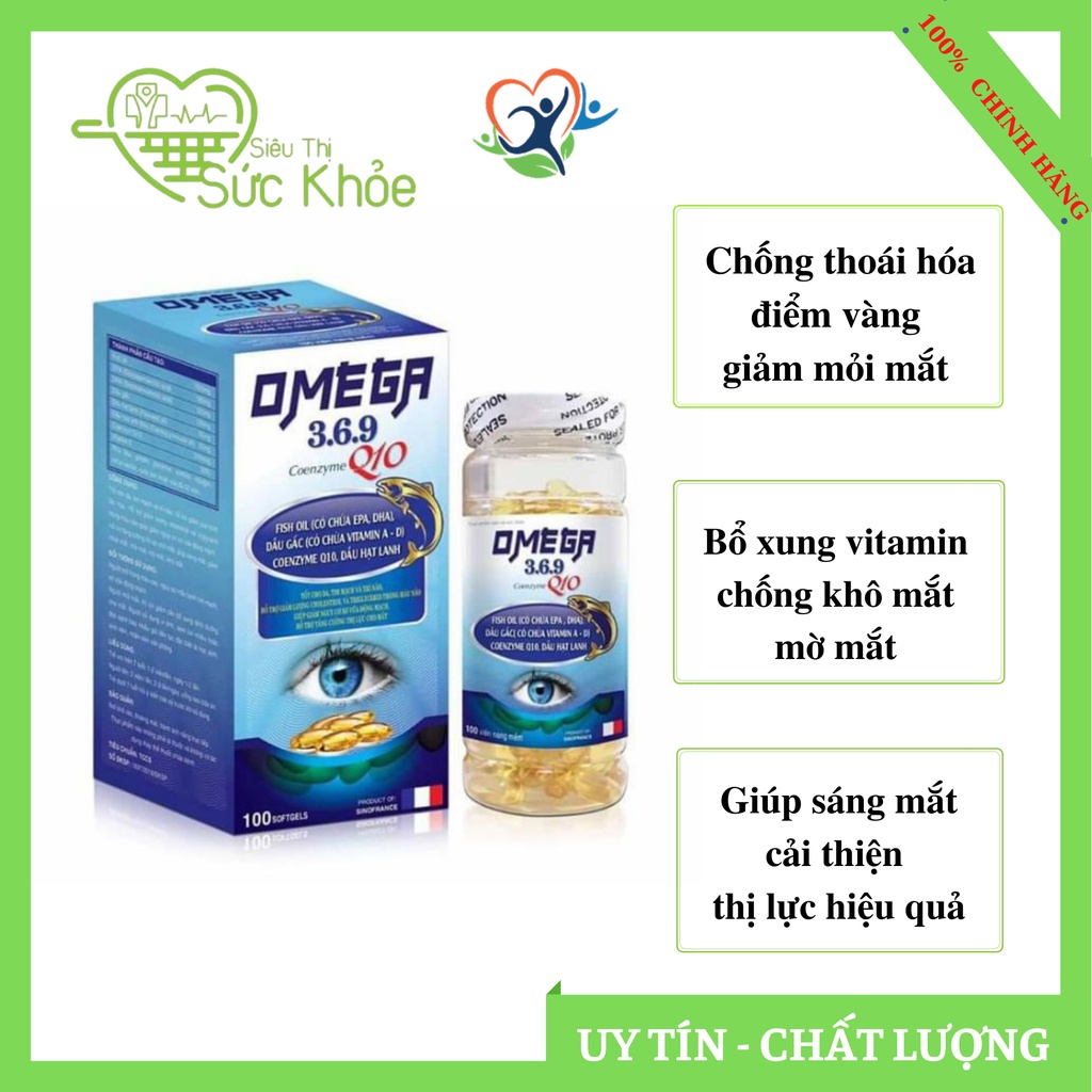 Viên uống bổ mắt OMEGA 369 Q10 có công dụng bổ mắt, làm giảm khô đau nhức mắt sáng mắt, làm đẹp da