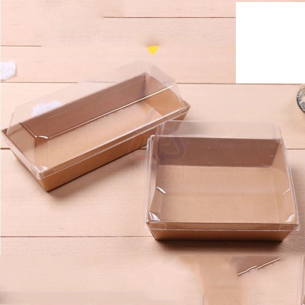 50 Hộp giấy Kraft E1985 đựng bánh – Hộp giấy kraft chữ nhật nắp nhựa trong