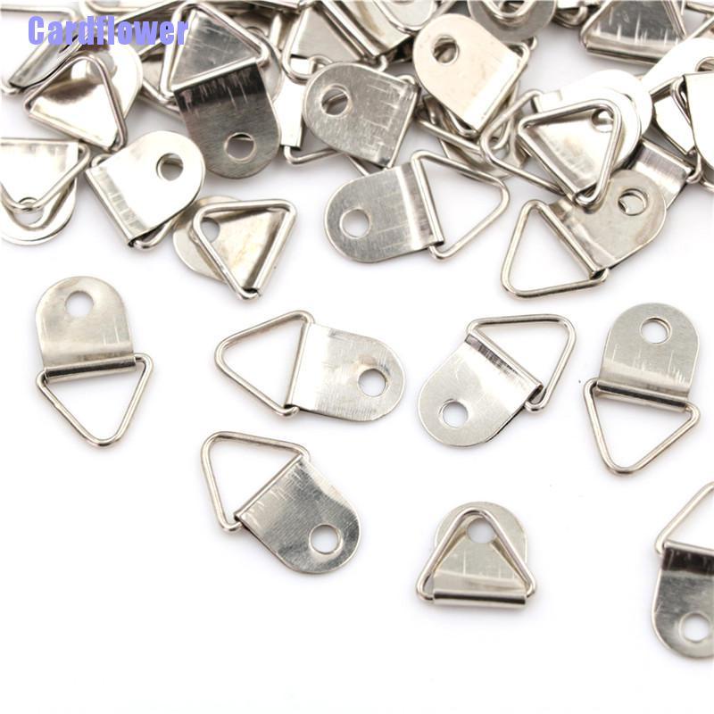 Cardflower  50pcs Silver Triangle Mirror Hangers Strap D-Ring Hanging Picture Frame Hooks
