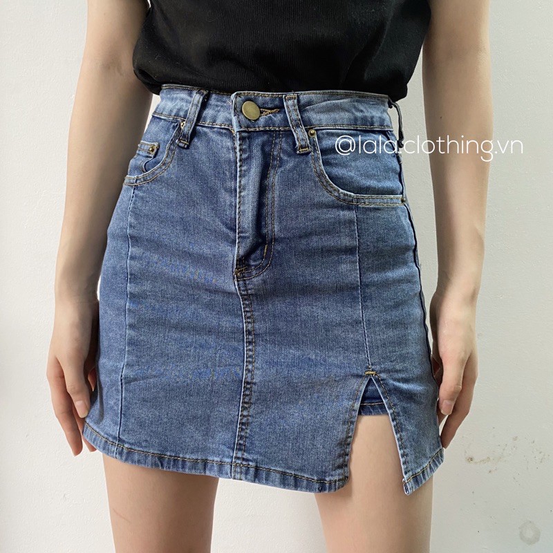 (SẴN) Chân váy jean ngắn xẻ loại dày đẹp | BigBuy360 - bigbuy360.vn