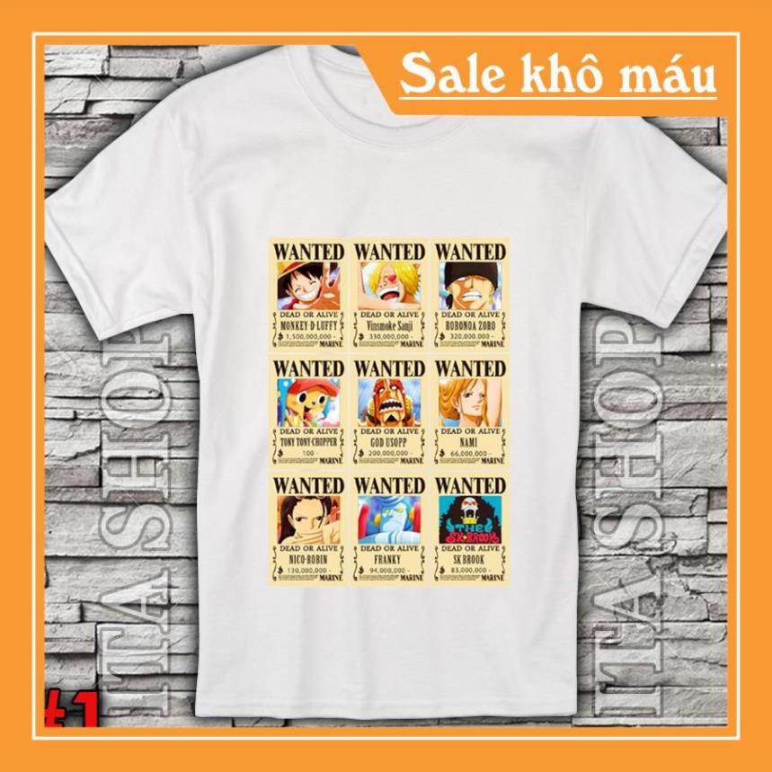 SALE- Áo Thun One Piece Wanted Băng Mũ Rơm - Áo Thun Anime