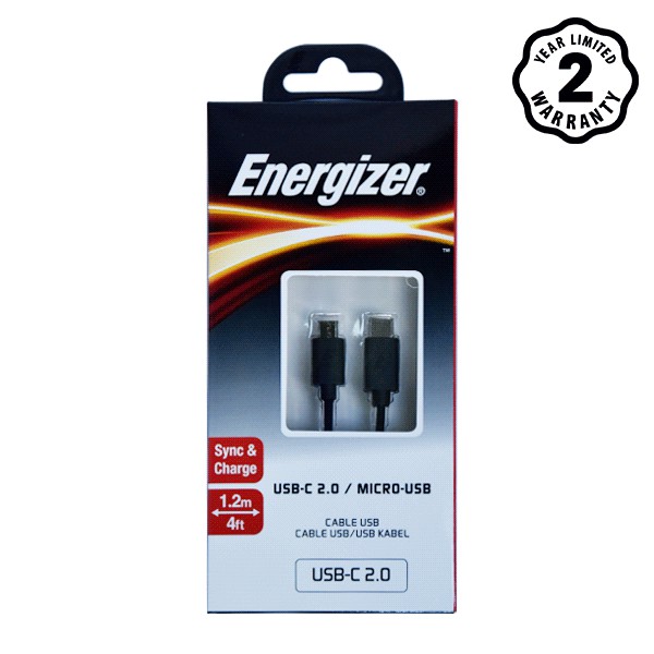 Cáp Type-C 2.0 to Micro USB Energizer 1.2m màu đen - C11C2MCGBK4