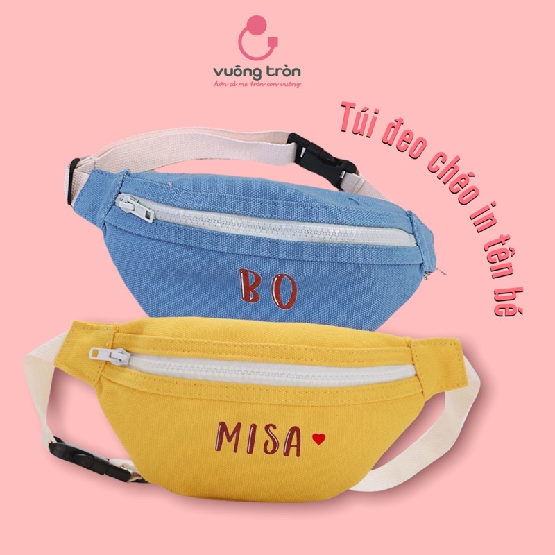 Túi đeo chéo cho bé Vuông Tròn mini bag bao tử stussy du lịch in tên đẹp cho bé yêu