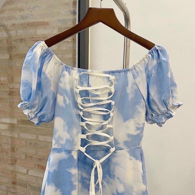 Đầm Nữ Loang Ngắn Tay Trễ Vai Dây Đan Trẻ Trung | BigBuy360 - bigbuy360.vn