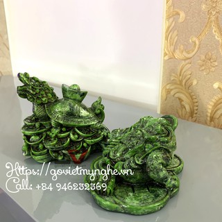 Combo 2 tượng Cóc thiềm thừ ngậm tiền 3 chân và Long Quy phong thủy trang trí chiêu tài hóa sát