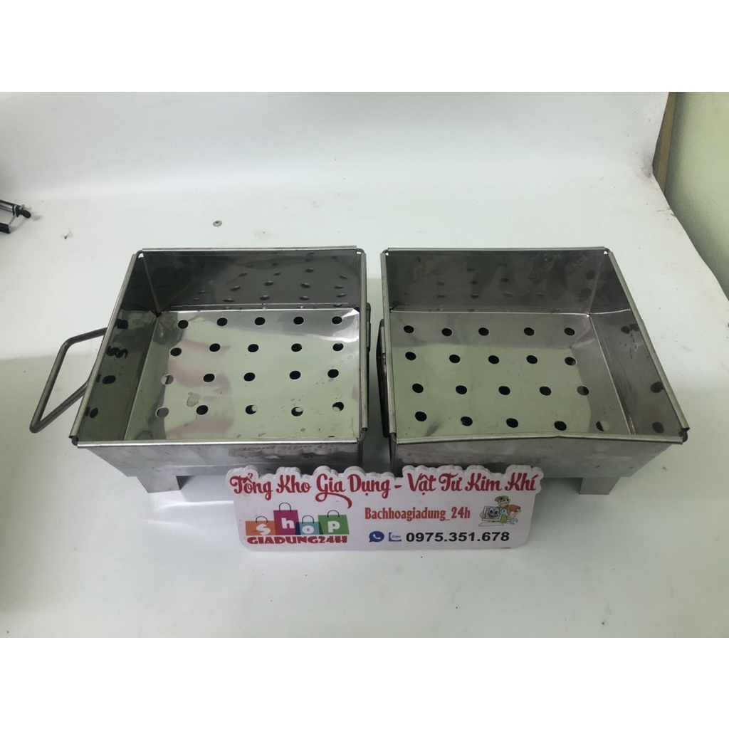 Bếp nướng than hoa inox 20x20cm, bếp nướng BBQ ngoài trời phù hợp ăn tại nhà-Giadung24h