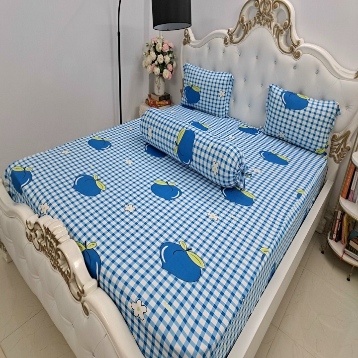 bộ ga thun hàn quốc hoa văn kẻ sọc đẹp 4 món ga 3 vỏ gối