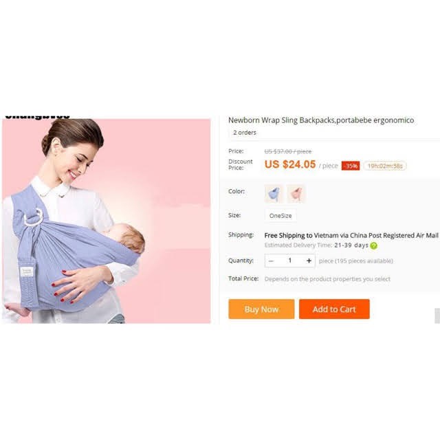 Địu vải võng ring sling cho bé sơ sinh