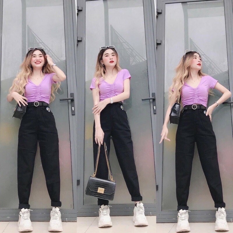 QUẦN baggy bò thêu hoa cúc túi
