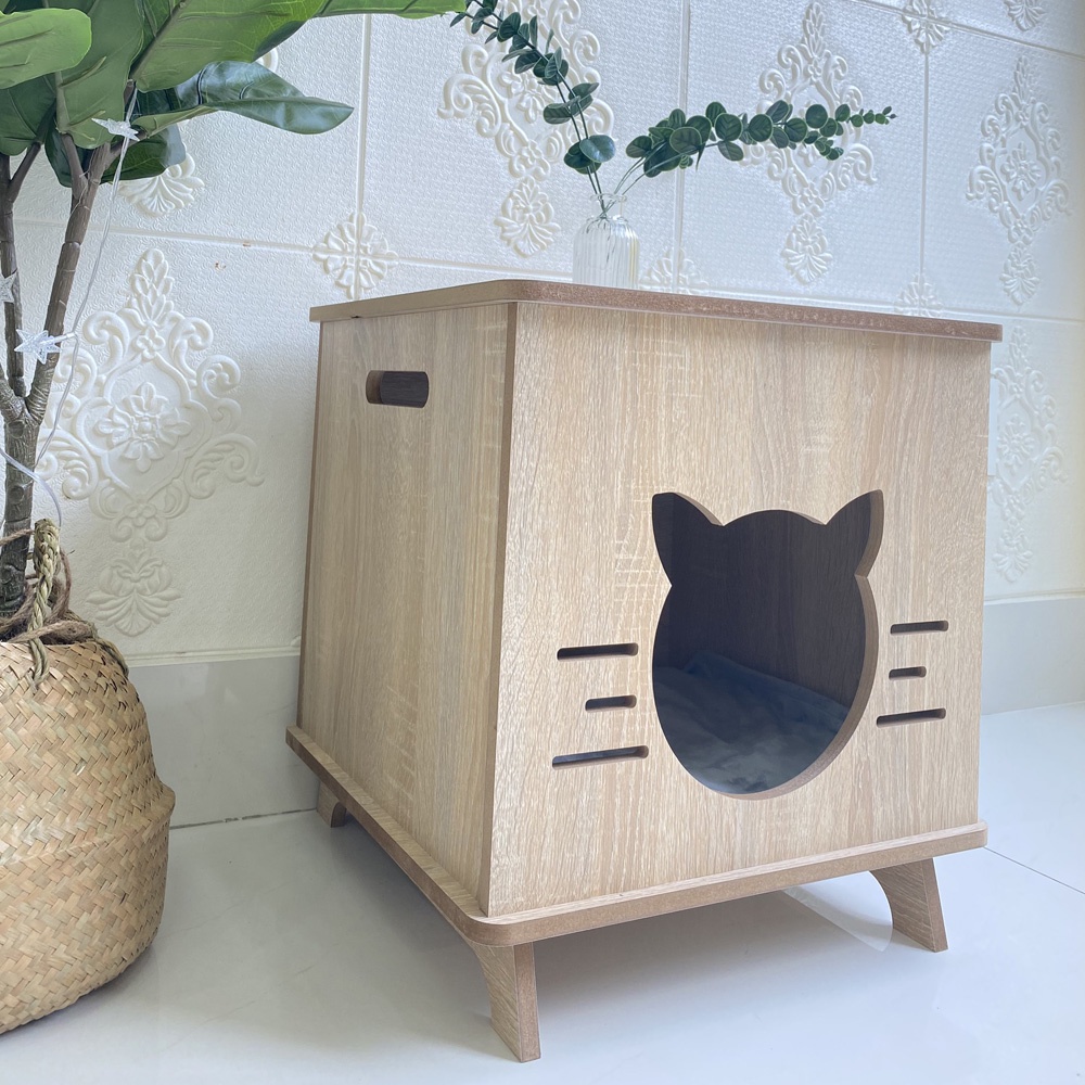 Nhà cho mèo, chuồng mèo gỗ giá rẻ mẫu cửa ngang, thiết kế hiện đại, di chuyển linh hoạt  – SGP205