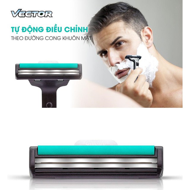 Dao cạo râu Gillette Vector Plus Razor 1Up + hộp 4 lưỡi