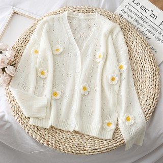 Áo Khoác Len Thêu Nổi Hoạ Tiết Hoa Cúc