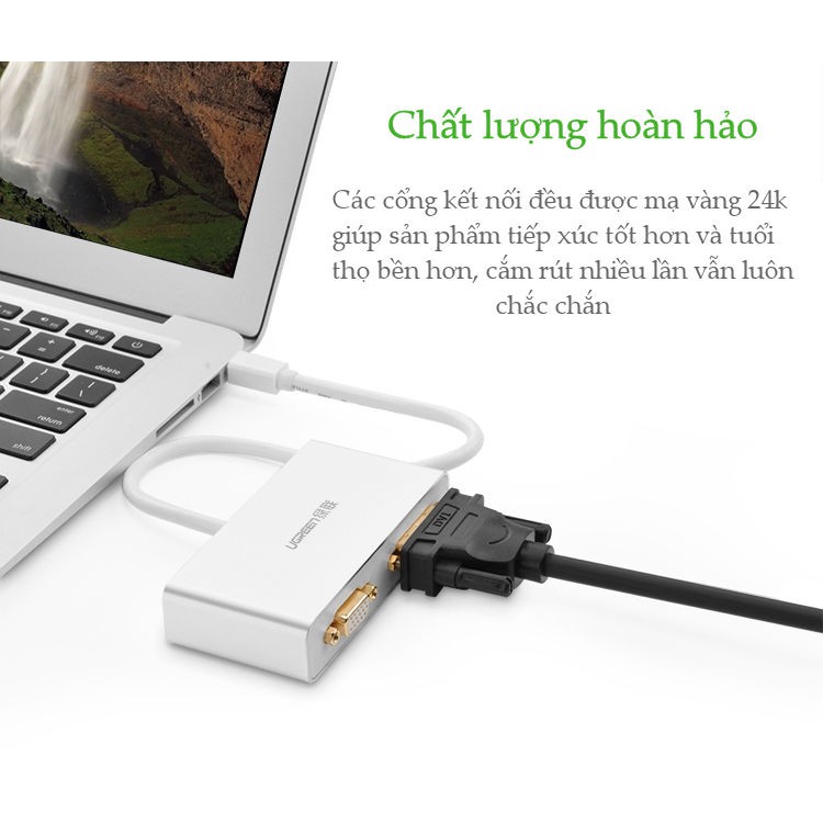 Cáp chuyển đổi 3 trong 1 mini DisplayPort sang HDMI, DVI và VGA UGREEN MD109 10438