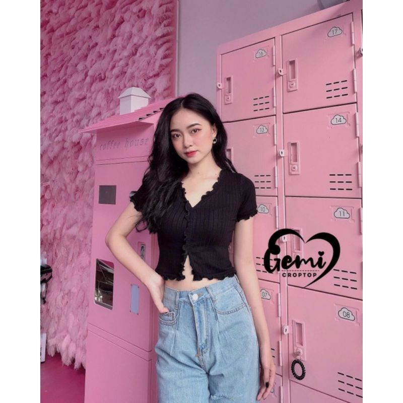 Áo Crottop Gắn Nút Vạt Bèo , Áo Crottop Nữ Form 38-55kg