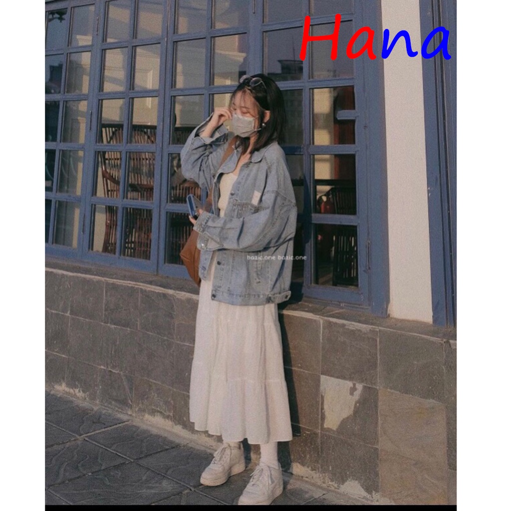 Áo Khoác Jeans Logo Trắng- Hana04