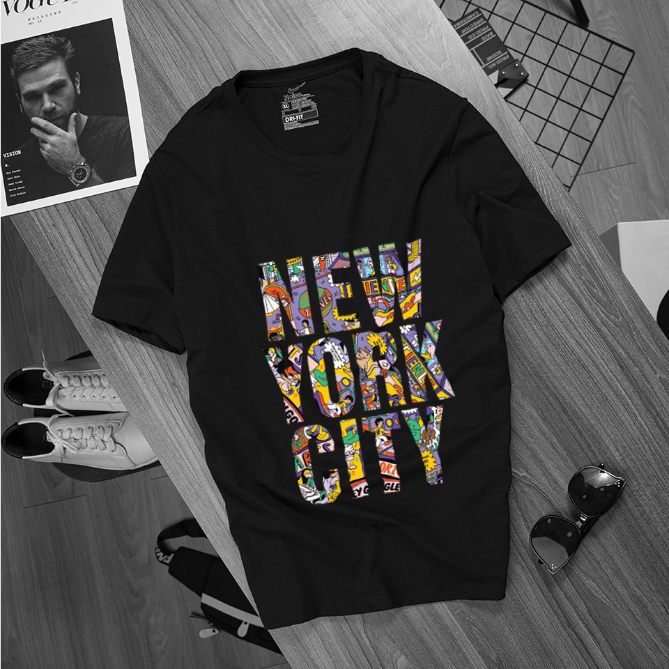áo thun cotton 100%, a thun nam nữ, áo phông cho nam. áo thun ngắn tay không cổ NEW YORK CITY -M 05