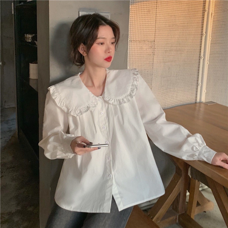 Áo Sơ Mi Cổ Búp Bê Dáng Rộng Phong Cách Retro Phương Tây Mới 2021