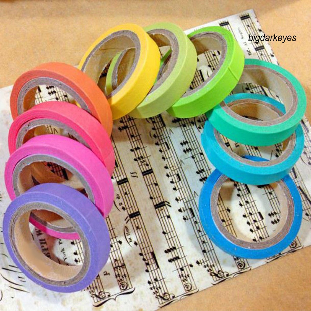 Nyt- Set 10 Cuộn Băng Dính Mini Dài 5m Nhiều Màu Sắc Dùng Trang Trí DIY