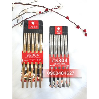 Bộ 5 đôi Đũa inox SUS 304 Hàn Quốc chuẩn