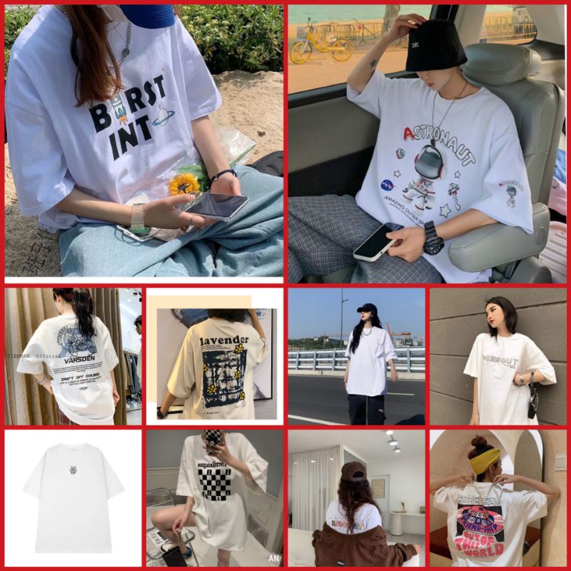 (50 mẫu trắng) Áo thun tay lỡ fom rộng dáng unisex. áo phông nam nữ.