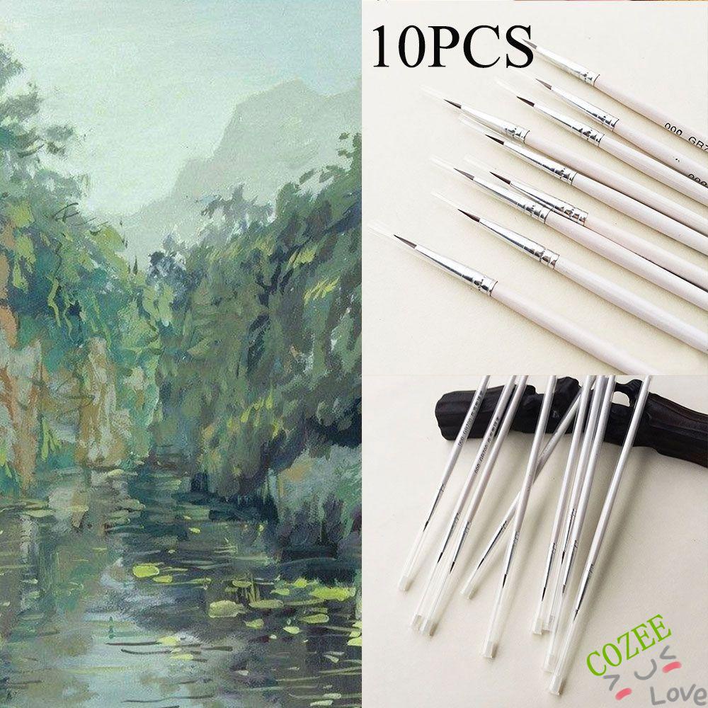 Bộ 10 cọ vẽ tranh màu nước đi nét nghệ thuật bằng gỗ lông cọ sợi nylon mảnh làm bằng tay COZEE