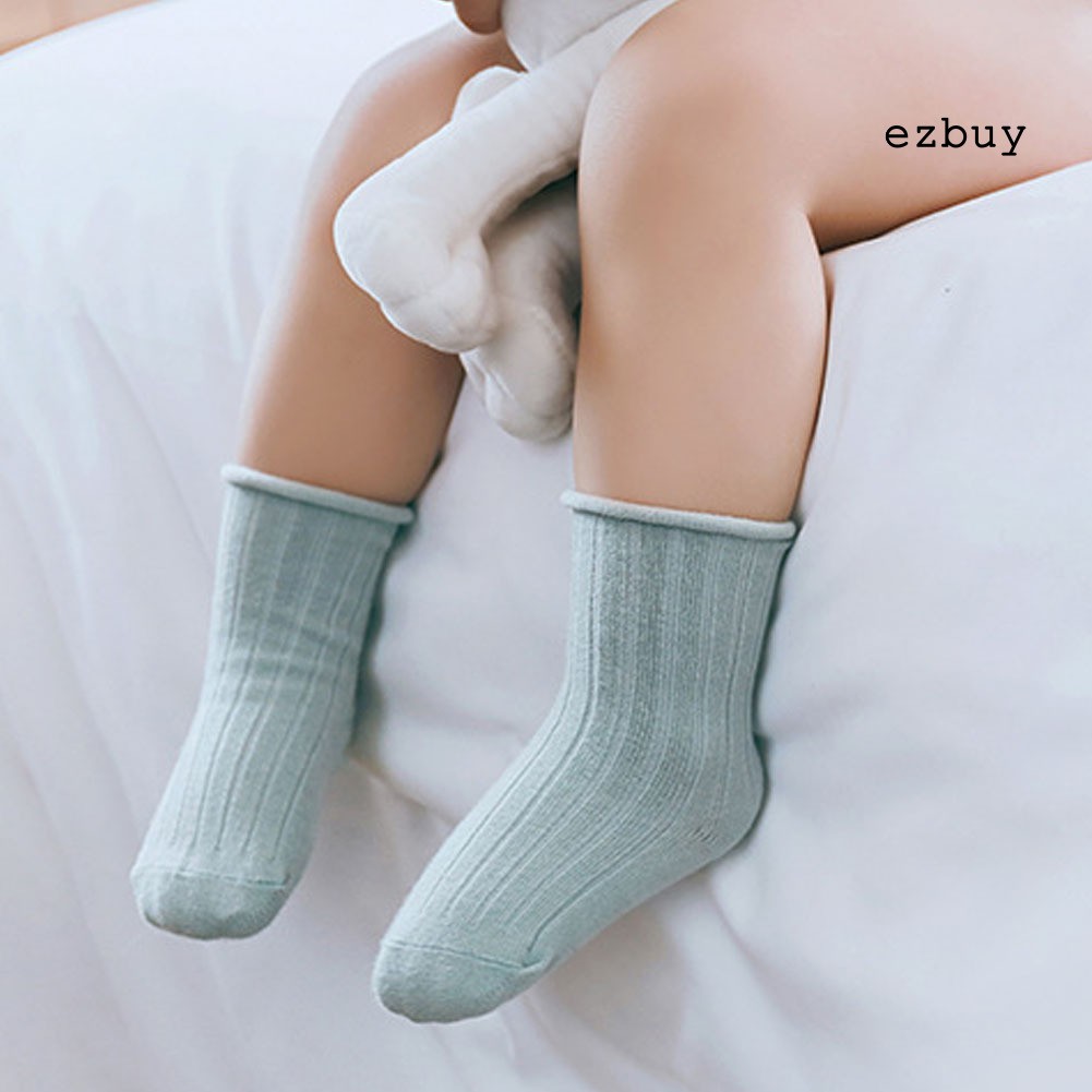 Bộ 3 Đôi Tất Bằng Cotton Màu Trơn Thoáng Khí Chống Trượt Cho Bé